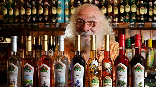 Various wine bottles displayed at Tamborine Mountain Distillery.