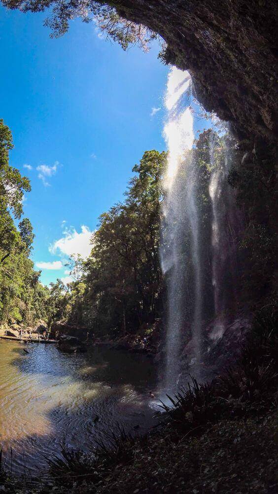 A refreshing spray from a twin falls.