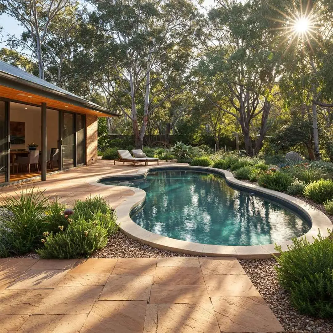 Custom freeform backyard swimming pool with natural landscaping in Miami Gold Coast
